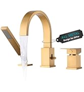 LOCALAND Brass Roman Tub Faucet with Sprayer, Deck Mount Bathtub Faucet with Hand Shower, 3 Hole ...