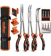 HORUSDY 3-Piece 11 Inch Long Reach Needle Nose Pliers Set, Extra Long Straight, 45° &amp; 90° Bent No...