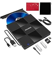 5-in-1 external DVD drive with storage bag, USB-C and USB 3.0 ports, portable CD/DVD burner, dual...