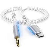 for iPhone 16e 16 15 Aux Cord for Car 4FT USB C Aux Cable Coiled Type C to 3.5MM Jack Audio Car A...