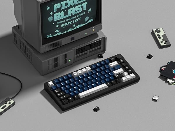 Double Shot PBT keycaps, Cherry Profile Keyboard Key cap, black blue white Custom keycaps 75 Percent