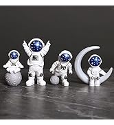 Ni-JASW Blue White Astronaut Statues Set of 4, Spaceman Sculpture Figurines Outer Space Theme Dec...