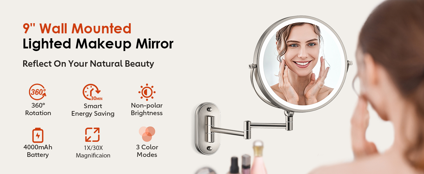 Wall Mounted Lighted Makeup Mirror Magnifying Mirror with Light