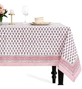 CPC Tablecloth 100% Cotton 60x60 Inch Indian Block Print Square Table Cover, Table Cloth for Wedd...