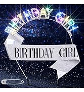 Aceorna Light Up Birthday Girl Headband Gold Rhinestone Crown and Sash Led Birthday Accessories S...