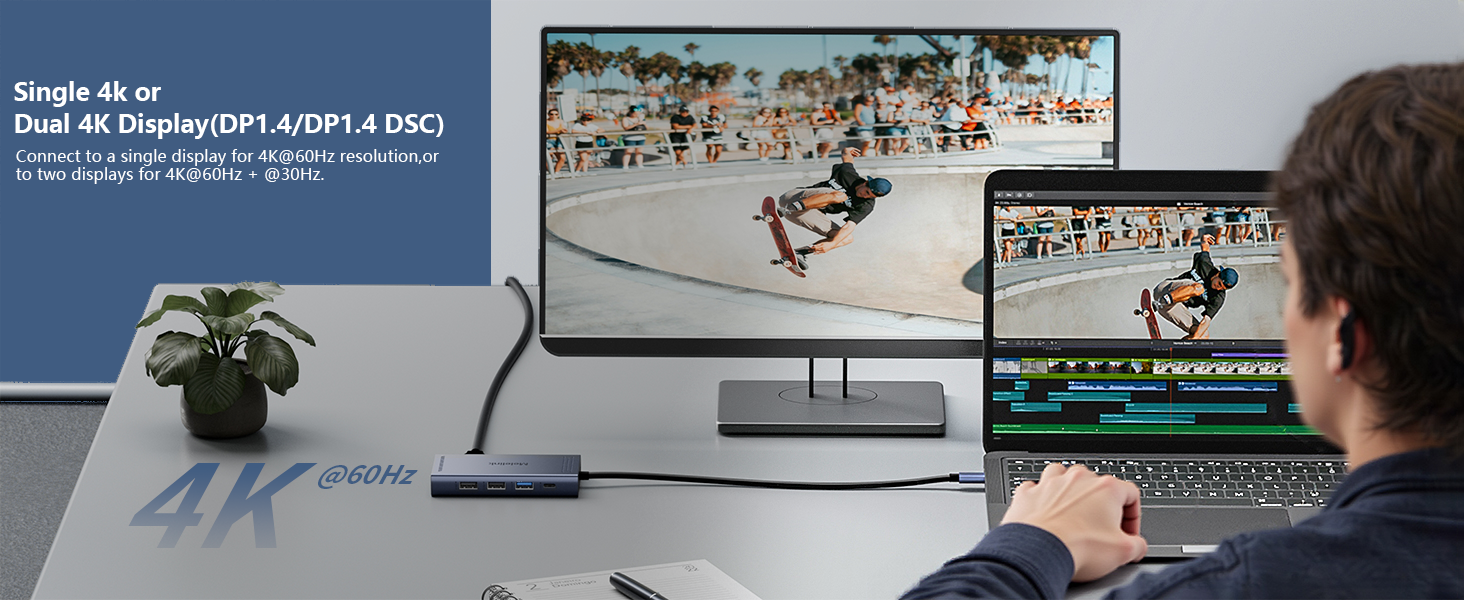 usb-c hub 2 hdmi adapter 4k@60Hz 8K DP ports usb c hub multiport adapter