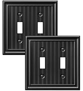DEWENWILS 2-Pack Black Outlet Covers &amp; Switch Plates — Decorative Metal Wall Plates for Light Swi...