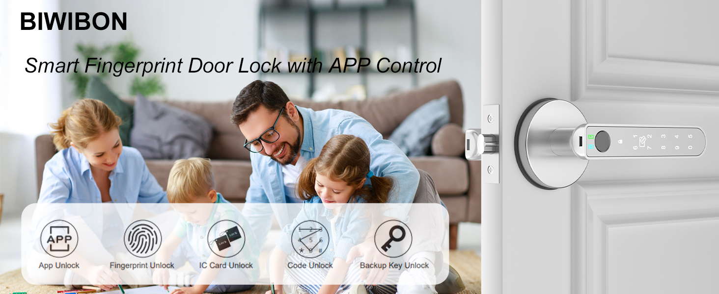 BIWIBON Fingerprint Door Lock with APP Control Silver
