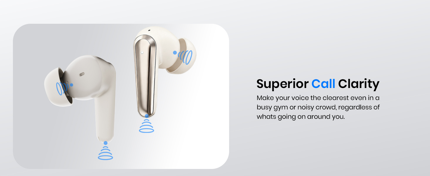 Wireless Earbuds, ENC Noise Cancelling Ear Buds, 70H Playtime for Sports Working, Bass Stereo Sound