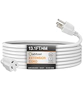White Heavy-Duty Outdoor/Indoor Extension Cord with On/Off Switch - 13.1FT Waterproof 18/3 SVT Ca...