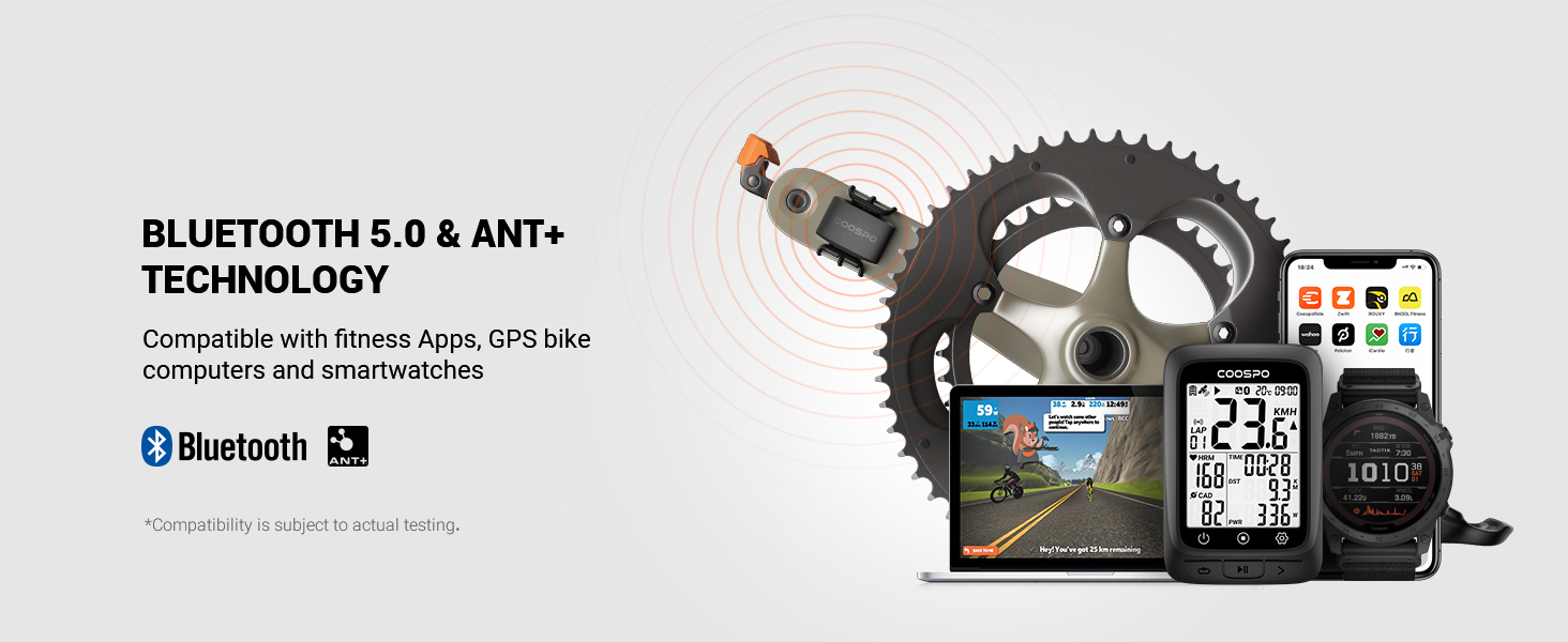 COOSPO Bike Cadence Speed Sensor BK9,Bluetooth 5.0 ANT+ Cycling Cadence Bicycle RPM Sensor