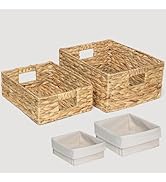 Set of 2 Wicker Shelf Storage Baskets for Organizing - Natural Water Hyacinth Woven Basket Organi...