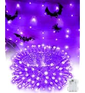 Kelumi Halloween String Lights Battery Operated, Purple Lights with Timer Waterproof 16.4ft 50 LE...