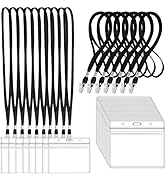 100Pcs Clear Plastic Horizontal Name Tags Badge ID Card Holders and 100Pcs Black Lanyards with Cl...