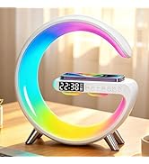 Smart LED Table Lamp with Bluetooth Speaker, Fast Wireless Charger, RGB Night Light, Sunrise Alar...