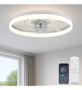 Fszdorj 20‘’ Ceiling Fan with Light, Upgraded Low Profile Fan, Flush Mount Ceiling Fan, 6 Speeds,...