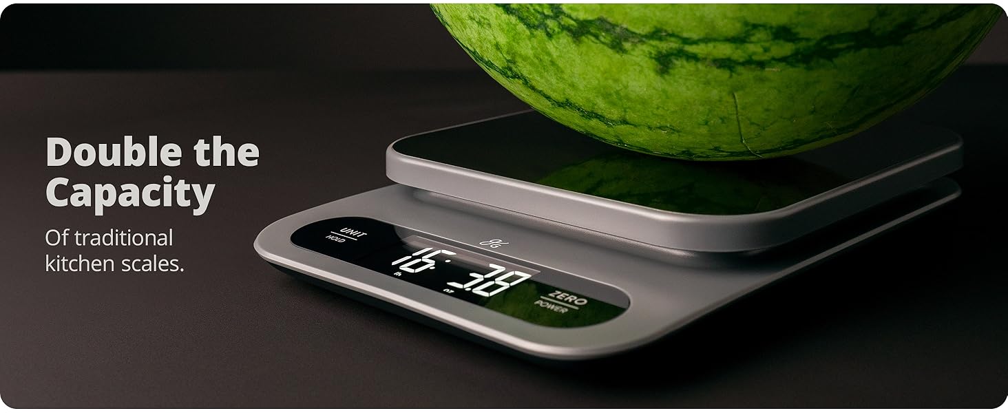 greater goods high capacity scale profile view with watermelon on weighing surface