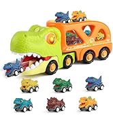 HACOCOLA Dinosaur Truck with 6 Pull Back Dino Cars, Dinosaur Toys with Lights, Launcher and Sound...