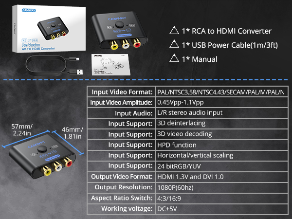 CAMWAY Upgraded RCA to HDMI Converter