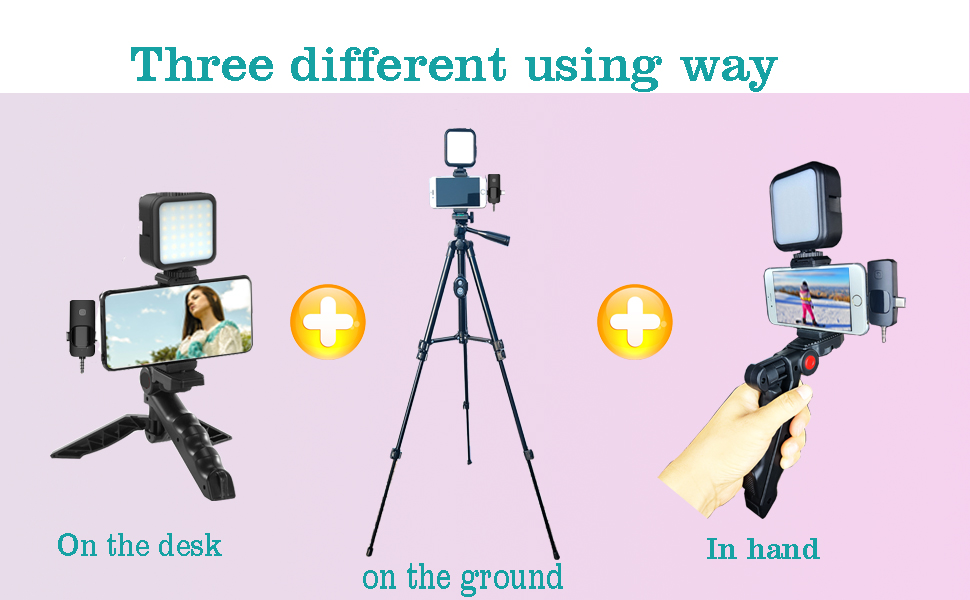 vlogging kit for iphone andriod phone with extendable tripod and deformable tripod