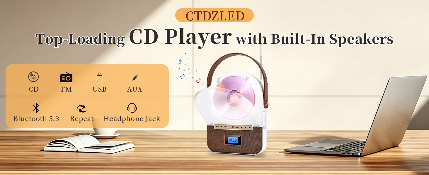 Top-Loading CD Player with Built-In Speakers