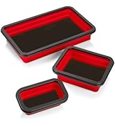3 Pack Magnetic Parts Tray Set, Different Size Collapsible Tool Trays for Storage Organizer Screw...
