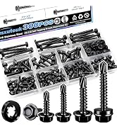 mxuteuk 300PCS #8#10 Self Tapping Screws,410 Stainless Steel Self Drilling Screws,Black Zinc Hex ...