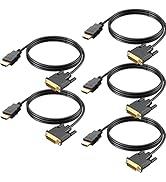 HDMI to DVI Cable 5-Pack, 6.6 Ft Bidirectional DVI-D to HDMI Male to Male High Speed Adapter Cabl...