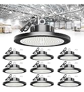 ELEKICO Super Bright 21000lm 5000k 150w 10 Pack UFO Led High Bay Shop Lights with 5'Cable 3-Pin P...