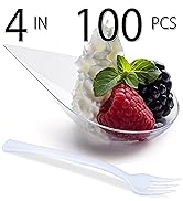 DLux 100 4-in Tear Drop Mini Appetizer Plates with Forks, Reusable Clear Plastic Spoons - Dessert...