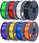 SUNLU PLA Filament 1.75 Bundle, 2kg Total, 0.25kg per Spool, 8 Pack, Black + Clear + Yellow + Blu...