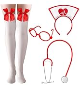 Gullora 4 Pcs Nurse Costume Accessories for Women, Halloween Cosplay Kit with White Thigh High St...