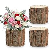 Housoutil Wooden Vase for Centerpieces, 3 Pack Wood Flower Vase Rustic Tree Stump Planter Pots, W...