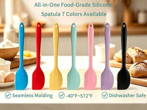food grade silicone spatula, heat resistant seamless baking scraper, 7 multi colors available