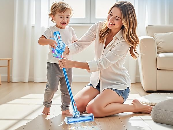 kids vacuum play together