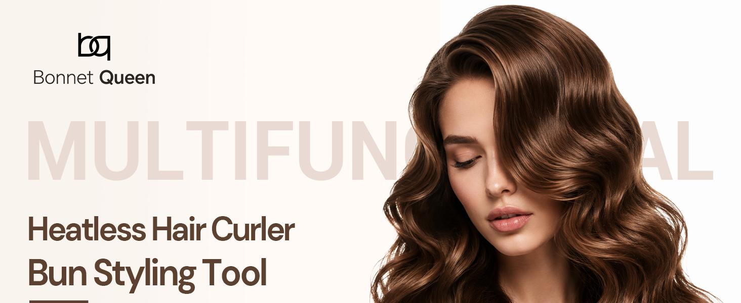 BONNET QUEEN Satin Heatless Hair Curler &amp; Hair Tie Set, Curling Rods for Heatless Curls Overnight