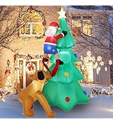 RVXHUA 6FT Christmas Inflatable with Santa and Dog, Lighted Outdoor Yard Decoration, Blow Up Chri...