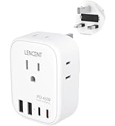 LENCENT US to UK Ireland Travel Plug Adapter, PD 45W Grounded Type G Outlet Adaptor with 4 Outlet...