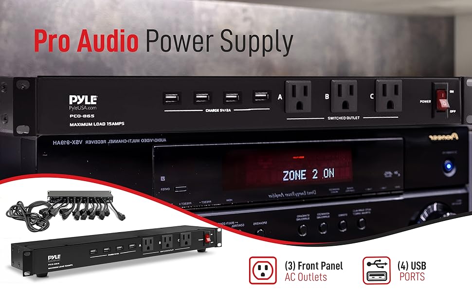 Pyle 19 Outlet 1U 19" Rackmount PDU Power Distribution Supply Center Conditioner Strip