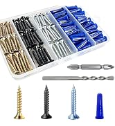 Wensilon (120 PCS) Drywall Anchors Screws 8 Blue wall Anchor Set 1/4. Three-Color Screws Make it ...