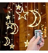 Moon and Stars Decor Curtain Lights, 11.5ft String Lights for Bedroom, Christmas, Ramadan Decor, ...