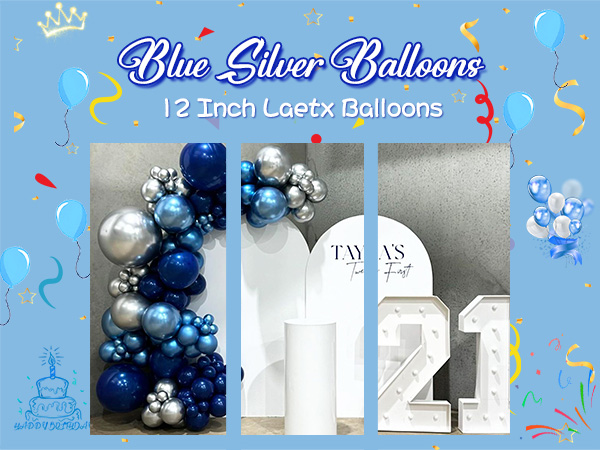 blue silver balloons