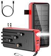 boogostore Portable Charger with Built in Cable and Wall Plug 30000mAh 22.5W Fast Charging Solar ...