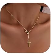 Turandoss Gold Cross Necklace for Women - Dainty 14K Gold Plated Cross Necklace Layered Beaded In...