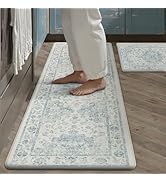 WondRg Neutral Kitchen Mats 2PCS Anti Fatigue Mat for Cushioned Blue Vintage Kitchen Mats for Flo...
