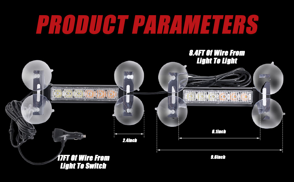 Emergency light bar* 2, each with a length of 6.1 inches
