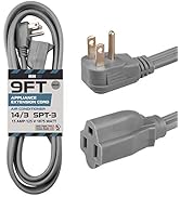 9 Ft Appliance Extension Cord Heavy Duty, Gray - 14 Gauge 3 Prong SPT-3 Cable for Air Conditioner...