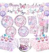Butterfly Birthday Decorations, Butterfly Birthday Supplies - Plates, Napkins, Cups, Cutlery, Cak...