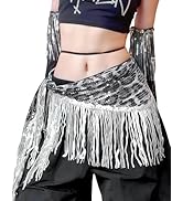 Women's Glitter Sequins Belly Dance Hip Scarf with Tassel Fringe Sequins Jazz Dance Scarf Leopard...