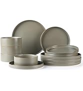 TheTerra Ceramic Dinnerware Sets for 4, 12 Pieces Handmade Reactive Glaze Plates and Bowls Set, S...